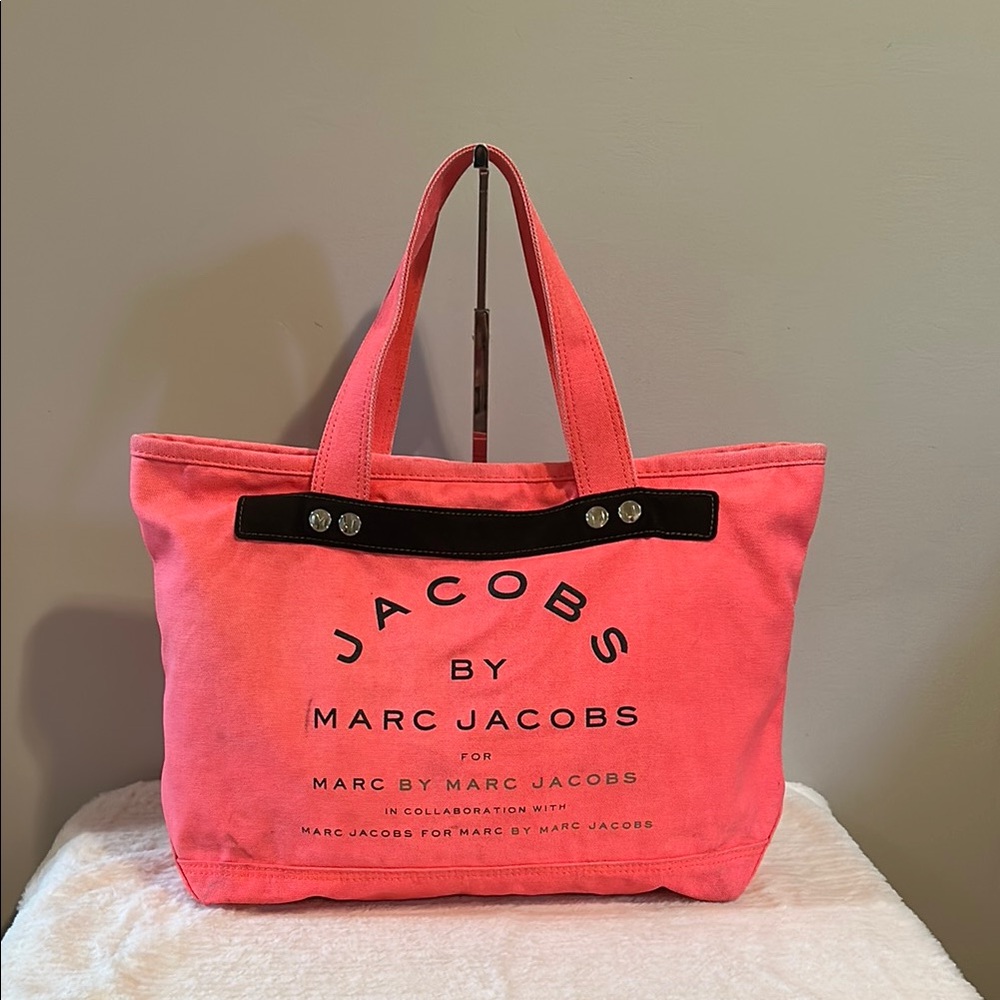 Marc Jacobs Vintage Vibrant Pink Canvas Tote Bag with Black Accents